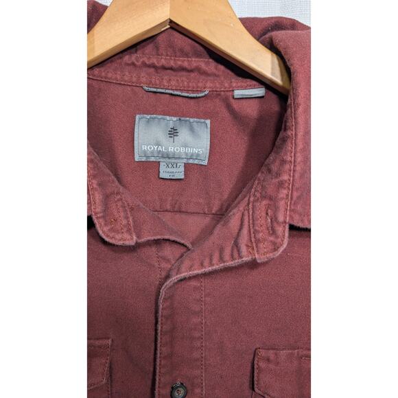 Royal Robbins Mens Flannel Button Up Shirt XXL Burgundy Organic Cotton Outdoors - Picture 5 of 7